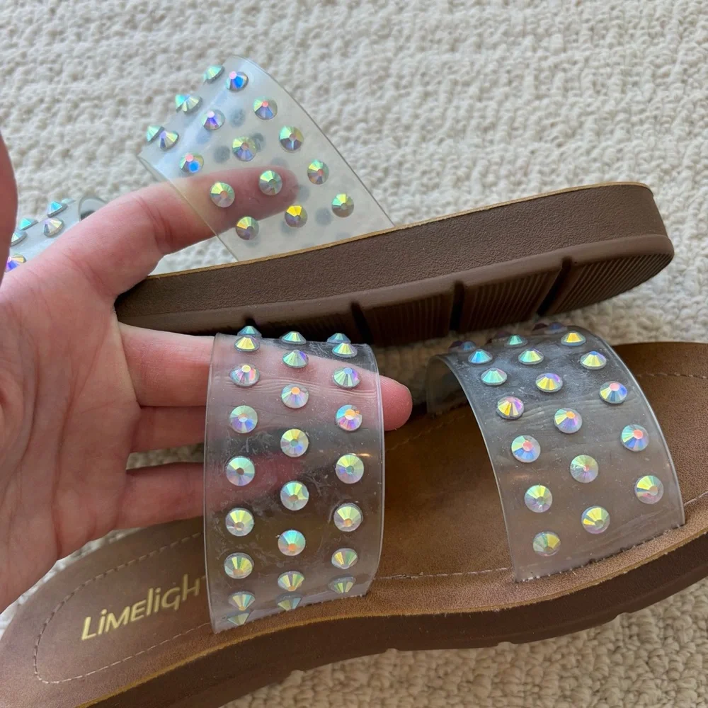 Limelight Studded Clear Strap Sandals Resortwear Vacation Rhinestone